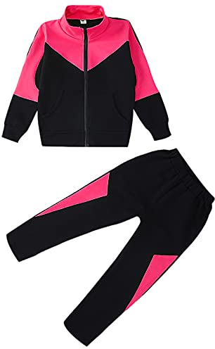 amropi Niña Chándales Traje Deportivo Chaqueta y Joggers Pantalones 2 Piezas Conjunto de Ropa Rojo Negro,3-4 años