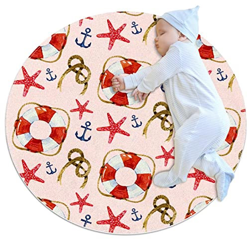 Kleiner Teppich, Badezimmer, Teppich, Seil und Rettungsring, rutschfest, für Sofa, Schlafzimmer, Kinderzimmer, Dekoration, rund, 1 m Durchmesser