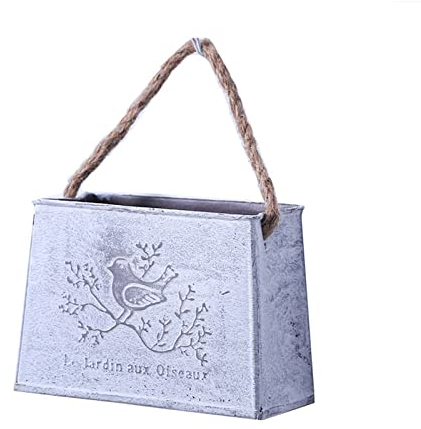 MISNODE 2 macetas de metal galvanizado con bolsillo de pared, estilo granja para colgar en la pared, cubeta de olivo con flores rústicas vintage para jarrón con cuerda