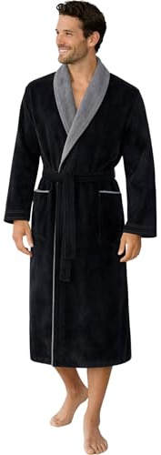 Morgenstern Peignoir Homme 100% Coton Éponge Velours Col Châle Lux Long Oeko-Tex Standard XXL Noir/Gris