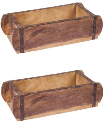2er Set MARRAKESCH alte Holzkiste Holztablett 32cm groß | Vintage Ziegelform Aufbewahrungsbox aus Altholz Unikat | Ordnungsbox Deko-Kiste aus Holz mit Metallbeschlägen | jedes Box Kiste ist ein Unikat