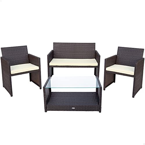 Aktive 61070 - Outdoor Gartenset, Rattan Garten- und Terrassenmöbel | Terrassenmöbel für den Außenbereich, darunter 2 Gartensessel, 1 Sofa und 1 Terrassentisch