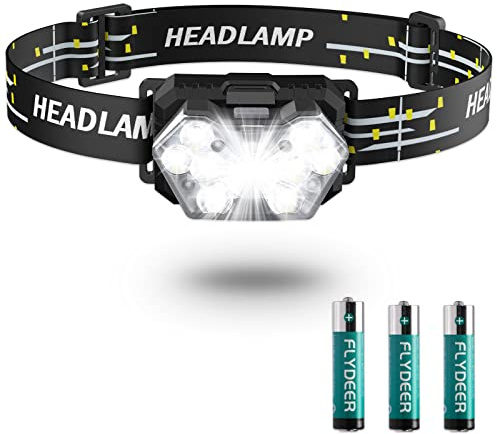 Lsnisni Lampe Frontale à Piles LED 1 Pièces, 2000 Lumens Torche Frontale, 3 Piles AAA Incluses, 6 Modes D'éclairage, Réglable et Léger, étanche IPX5 pour Enfants et Adultes Camping, Jogging, Pêche