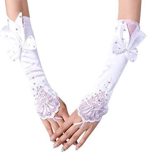 Surakey Damen Spitze Fingerlose Handschuhe, Elegant Vintage Brauthandschuhe für Frauen, Weiß, Einheitsgröße