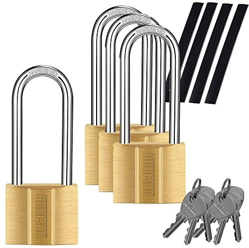 KAWAHA 81/40L-4P Vorhängeschloss mit langem Bügel (gleichschließend, wasserdicht, massives Messingschloss) für Schuppen, Aufbewahrungseinheit, Schule, Fitnessstudio, Hasp, Aufbewahrung – 40 mm Lx4