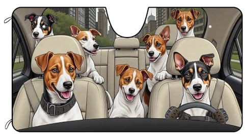 BAGEYOU Dog Car Front Windshield Sunshade Jack Russell Terrier Decor Vehicle Sun Shade Visor UV Ray Reflector Sun Protector, Keep Vehicle Cool, 55 x 30