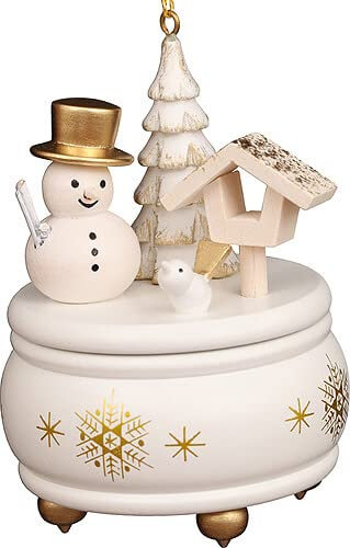 Christbaumschmuck Spieldose weiß mit Schneemann - 7,7 cm