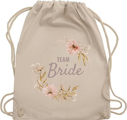 Turnbeutel Rucksack - JGA Junggesellenabschied Frauen - Junggesellinnenabschied Team Bride Boho Blumenkranz Motiv I - Unisize - Naturweiß - hen party accessories brauttaschen jungesselnabschied