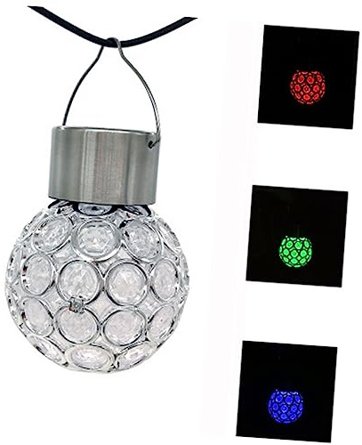 OSALADI 1PCS Outdoor Solar Garden Lights Waterproof Colour Changing Rotatable LED Hanging Ball Lamps Easy Install for Patio Decor Emergency Lighting
