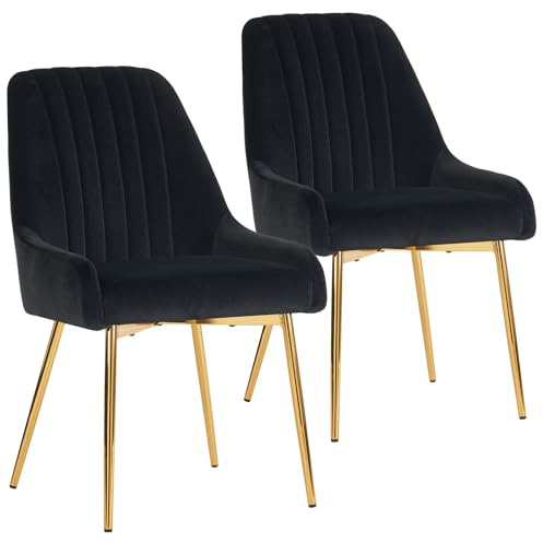 Sepnine Esszimmerstühle 2er Set, Essstuhl, Polsterstuhl mit goldenen Metallbeinen, Samt Küchenstuhl, komfortabler Esszimmermöbel, ergonomische Dining Chairs