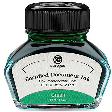 Octopus Fluids Document Ink Grün, dokumentenechte Füllertinte 30 ml | DIN ISO 12757-2 zertifiziert, wasserfest und wischbeständig für offizielle Schriftstücke und dauerhafte Aufzeichnungen
