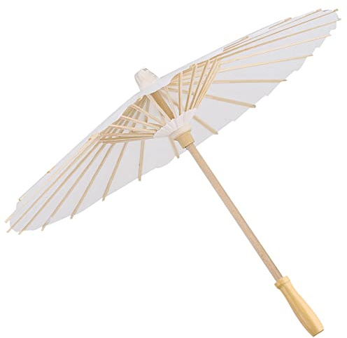 Lwuey Ombrelle Papier - 20/30/40/60cm Petti Parapluie Blanc en Papier Huilé Décoratif Fabriqué Main Chinois en Bois Coupe Vent,Imperméable pour Mariages Fêtes Nuptiales Anniversaire