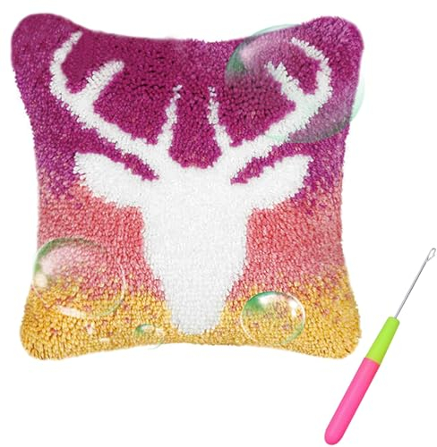 Knüpfteppich Zum Selber Knüpfen, DIY Knüpfkissen Set 43x43cm Kissenbezug-Set,Knüpfkissen Kissenbezug Kissen Zum Selber Knüpfen für Erwachsene und Kinder Latch Hook Kit Heimaccessoire,Wandkunst(BZ-305)