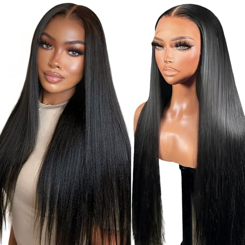 RXY 13x6 Echthaar Perücke Straight HD Lace Front Wig Human Hair 100% Brasilianisches Perücken Echthaar Damen mit Babyhaar Glueless Wigs 16 Zoll(41cm)