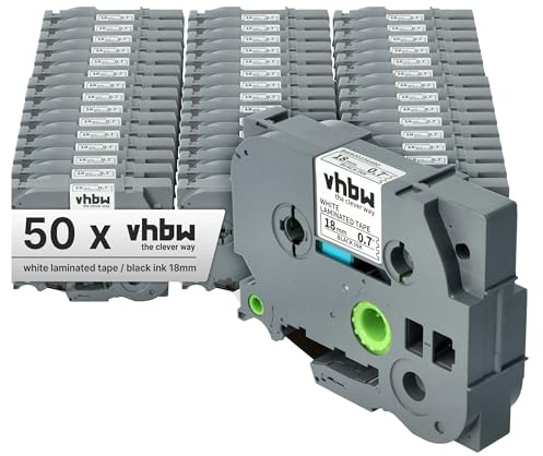 vhbw 50x Schriftband-Kassette Ersatz für Brother TZE-241, TZ-241 für Etiketten-Drucker 8m x 18mm Schwarz auf Weiß