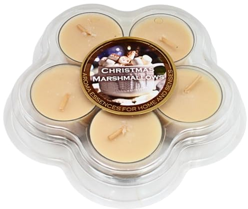Dekohelden24 Duftkerze/Duft-Teelicht in Kunststoffschale im 5er Set, Weihnachtsduft, Duftrichtung Christmas Marshmallows, Größe H/Ø: ca. 2 x 3,9 cm, 70g