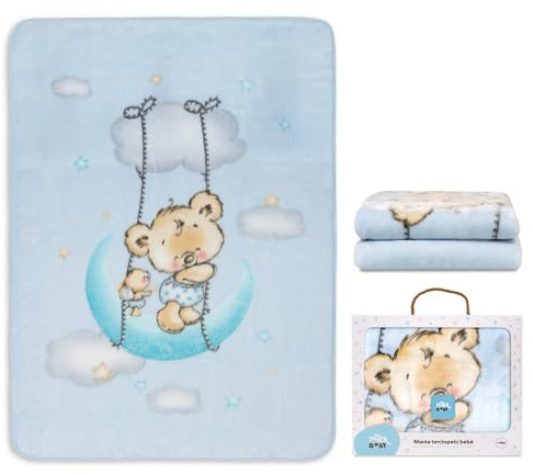 Interbaby Kinderdecke - Babydecke winter für Wiege Osito Nube blau · 110x140 cm · Kuscheldecke flauschig weiche decke baby für kinderbet