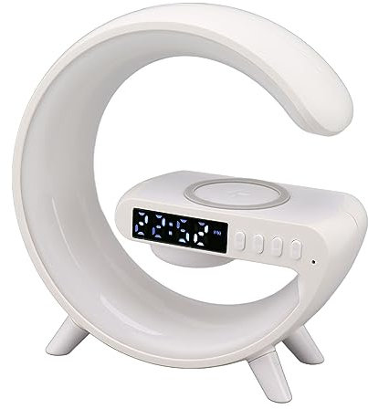 Fockety Night Light Bluetooth Speaker, LED Ambient Lighting Bedside Lamp with Wireless Charger, Sleep Soothing Sound Machine & Sunrise Alarm Clock, Birthday Gift for Teenage, Boys, Girls