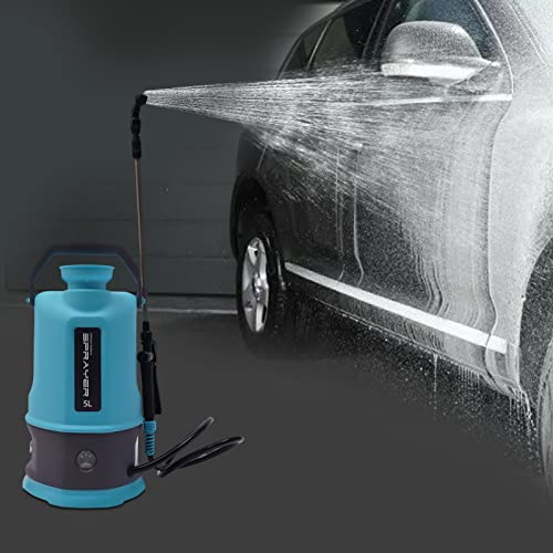 Akku-Drucksprühgerät Elektrische Sprühgerät Pflanzensprüher 5L 1.32 Gallon Gartenspritze Unkrautsprüher mit justierbarem Düsen Sprühgerät mit Batterie-/Akku-Betrieb, Zwei Modi, Blau