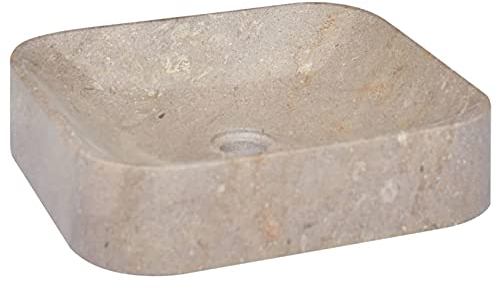 Gecheer Waschbecken Aufsatzwaschbecken Waschtisch Waschplatz Waschschale Handwaschbecken Naturstein Becken Badezimmer Grau 40x40x10cm Marmor