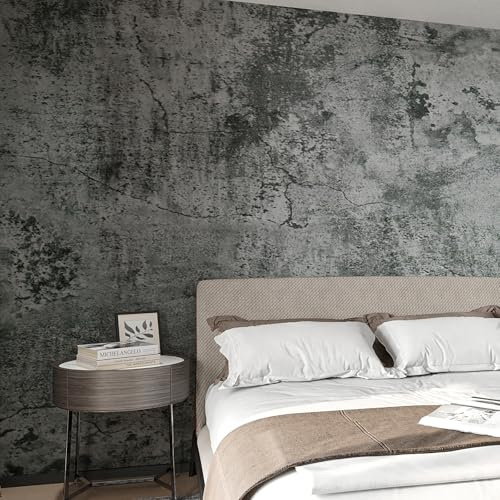 FunStick 16x240 Grey Concrete Peel and Stick Wallpaper for Bedroom Bathroom Waterproof Removable 3D Concrete Contact Paper for Walls Countertops Textured Cement Vinyl Wallpaper for Kitchen Cabinets