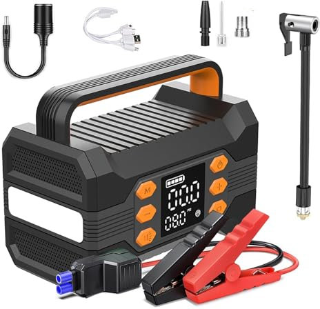 Bloc d'alimentation DéMarreur Saut avec Compresseur d'air, 150 PSI 10000 mAh 5 en 1 Batterie Externe DéMarrage d'urgence Voiture (pour Voiture à Essence 12 V 8,0 L/7,0 L Diesel)(Black)