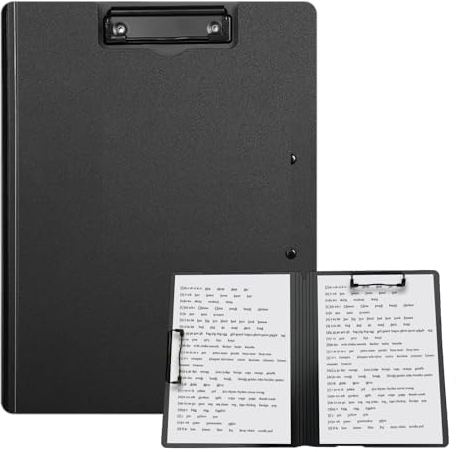 Klemmbrett, Klemmbrett A4 mit Deckel, Klemmbretter mit Robustem Clip, klemmbrettmappe für Büroangestellte, Studenten, Lehrer (31,5 cm x 22,5 cm) - Schwarz