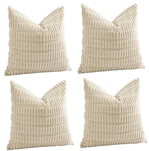 Sungeek 4er Set Kordsamt Kissenbezüge, Dekorativ Zierkissenbezüge Weich Kissenbezug Dekokissen Sofakissen Couchkissen Deko Bezug Kissenhülle für Sofa Schlafzimmer Wohnzimmer (Creme, 40x40 cm)