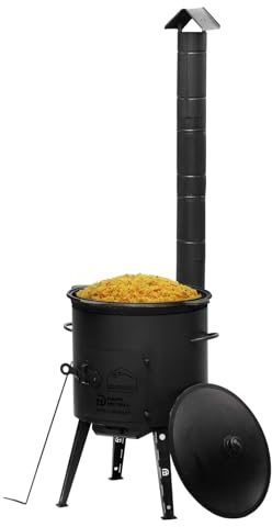 Ø44 Uchag 2mm stahl Utschak Utschag mit Abzugsrohr Feldküche 16L Kazan Kasan (flacher Boden) Feuerstelle Campingofen Außenküche Eintopfofen