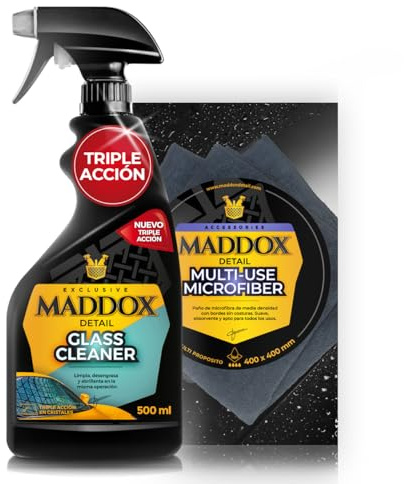 Maddox Detail - Pack Esencial de Limpieza para Cristales de Vehículos | Limpiacristales y Espejos | Elección Ideal para Amantes del Detailing | Kit limpieza coche Glass Cleaner y Multi-Uso Microfiber