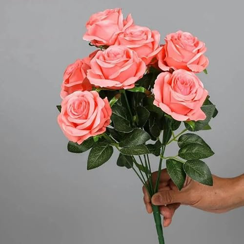 ZFISH Bouquet de Roses artificielles, Fleurs Rouges Roses, décoration de Mariage, 9 têtes, Fleurs en Soie, Fausses Roses, décoration d'intérieur, Bouquet-Rose
