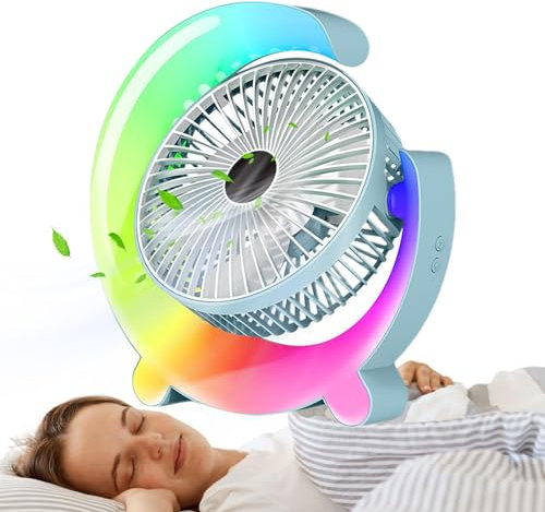 Povanjer Ventilador de escritorio USB,Ventilador de escritorio USB RGB - Ventilador de escritorio portátil con flujo de aire fuerte de 3 velocidades,Ventiladores de mesa portátiles silenciosos