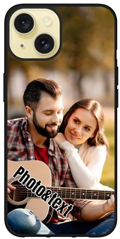 Personalisierte Handyhülle für iPhone 15 Hülle Personalisiert Foto Bild Digital individuelles Custom Logo Text Namen Schutzhülle Silikon Schwarz Ultradünn Case Umfassender Schutz Kratzfest