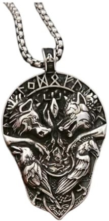 Sopodbacker Halskette Ketten Schmuck Herren Frauen Anhänger Necklacevintage Wikinger Rune Rabe Wolf Kopf Anhänger Halskette Männer 50Cmkette