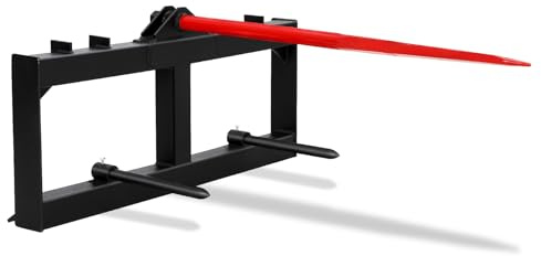 49 Hay Spear Attachment, Bale Spears 3000lbs Loading Capacity, Quick Attach for Bobcat Tractors & Skid Steer Loader with 1pc 49 Red Hay Spear & 2pcs 17 Black Stabilizer Spears Spike Fork Tine