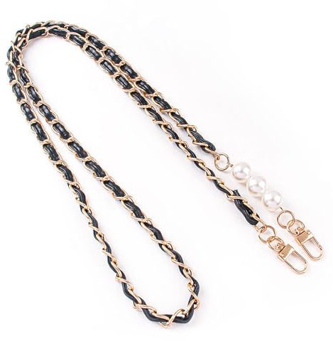 WANYI 120CM Taschenkette Gold Metall Handykette Perlen Kette für Tasche Schultergurt Schulterriemen Taschenriemen mit Karabiner für DIY Handtasche Umhängetasche Geldbörse(Schwarz)
