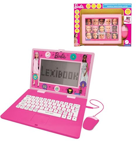 LEXIBOOK, Barbie, Bilingual and Educational Laptop SPANISH/ENGLISH, Toy for Children, 170 Activities to Learn, Play Games and Music, Large Screen, Pink, JC599BBi2