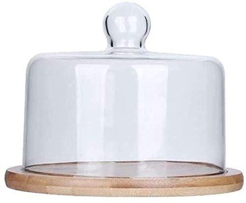 XAoSCd Bandejas De Madera para Repostería, Plato De Ensalada De Frutas Acanalado, Cúpula De Vidrio para Postres, Cubierta para Conservación De Alimentos para Cafeterías, Servid,Clear-18 * 18 * 10CM