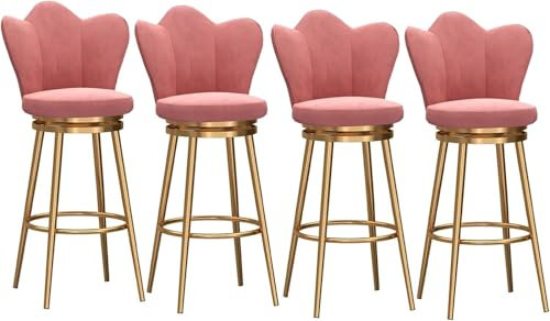 Rosafarbener gepolsterter Drehhocker, Stuhl-Set, moderne Barhocker mit Rückenlehne und Fußstütze, K, Pub, Barstühle, 65,6 cm, goldfarbene Beine, stilvolle Barhocker für Zuhause oder gewerbliche