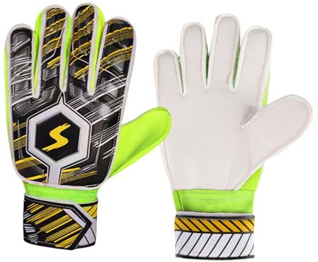 Perfeclan Torhüterhandschuhe Torwarthandschuhe verdickte Handschutz Latex Starke Griffe Training Handschuhe Fußball -Torwart Handschuhe Kinder, Gelbe Größe 6