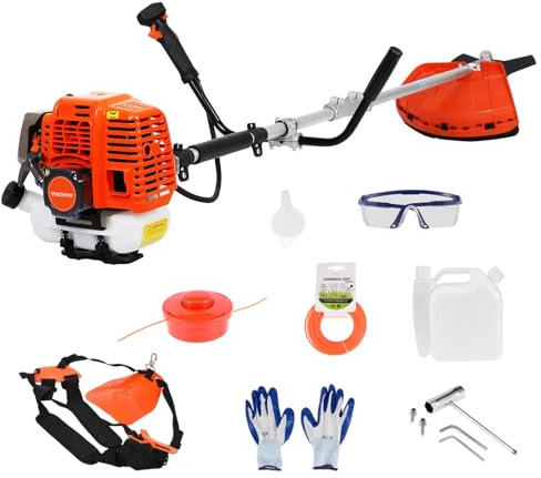 balurukt Gas String Trimmer, Lawn Mower Lawn Trimmer 52cc Weed Wacker Gas Powered, Handheld Weed Eater 2 in 1 Cordless Hedge Trimmer, Multi-Functional Lawn Mower 2-Stroke Brush Cutter Orange