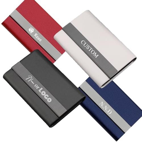 AESTHESTIFY Individuelles Visitenkartenetui, personalisierbar, professionelles PU-Leder und Edelstahl, mehrere Brieftaschen, Kreditkartenetui, Ausweishülle/Halter für Männer und Frauen (graviertes