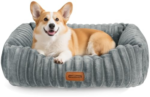 Nobleza Hundebett, Hundebett Waschbar für Mittelgroße Hunde, 65x55x20cm Hundekörbchen mit Weicher Schwammfüllung, rutschfeste Unterseite, Abnehmbarer Bezug, Grau