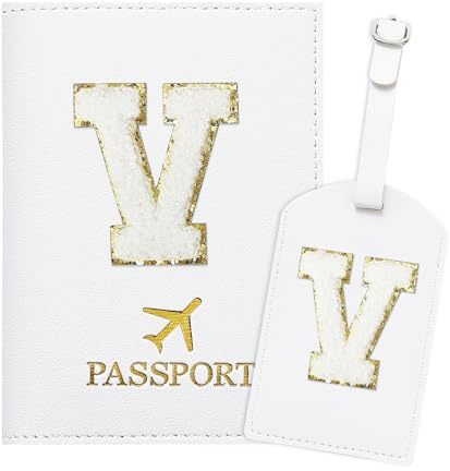 ZVRSUA Reisepasshülle Kofferanhänger Set mit Buchstabe , Reisepasshülle Personalisiert mit Namen, Passport Hülle Weiß, Travel Passport，Ausweistaschen，Geschenk für Frauen/Teenager/ Mädchen/Kind (V)