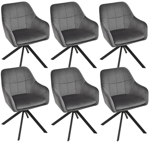 Goeurvant Esszimmerstühle drehbar 6er Set Grau Armlehnenstuhl Polsterstuhl drehstuhl Esszimmer drehstühle aus Samt Küchenstuhl mit Metallbeine für Wohnzimmer Esszimmer