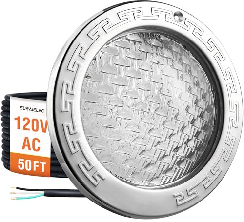SURAIELEC 10 Inch 120V LED Pool Lights for Inground Pool, 5000 Lumen Cool White Inground Pool Light, 50W LED (500W Equivalent), Fits 10 Wet Niches, 50FT Cord, Ultra Bright Upgrade
