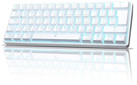 Dierya DK61SE 60% Gaming Tastatur,QWERTZ Deutsches,Rote Schalter,Weiß | QWERTZ Deutsches Layout,Ultra-Compact Mini 61 Keys Keyboard,Anti-Ghosting,Typ-C-Datenkabel für PC Windows Gamer Typist