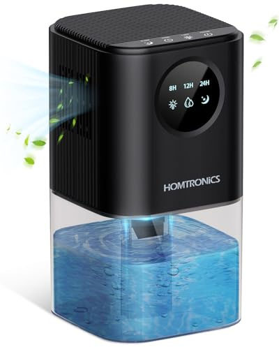 1700ML Deshumidificador Eléctrico, [Temporización] Homtronics Silencioso Pequeño Deshumidificador de Humedad con 7 Colores Luz, Apaga Automáticamente, Dehumifier pare Cuarto, Closet, Bañoz (Negro)