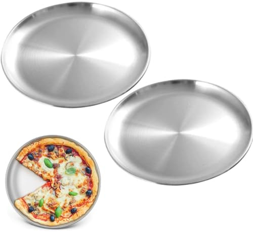 ZHAOYCSH Pizza Tray Set of 2, 20CM Round Silver Baking Sheet Pan, Stainless Steel Oven Tray for Baking, Serving and Roasting,Heavy Duty, Dishwasher Safe Pizza Baking Pan