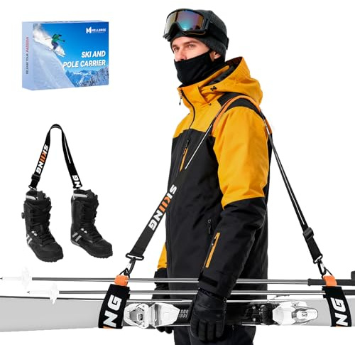 Mellbree Ski Strap, Skis and Poles Carrier for Easy Transportation of Your Clipstick Skiing Accessory/Pole/Skimate/Boot, Skier Gift Adjustable Size Comfortable Walking to and From the Mountain